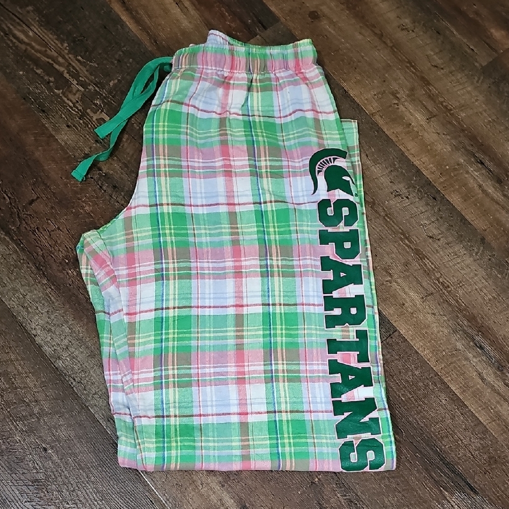 Boxercraft Pink and Green Plaid Pajama Pants Michigan State Spartans Women's XL